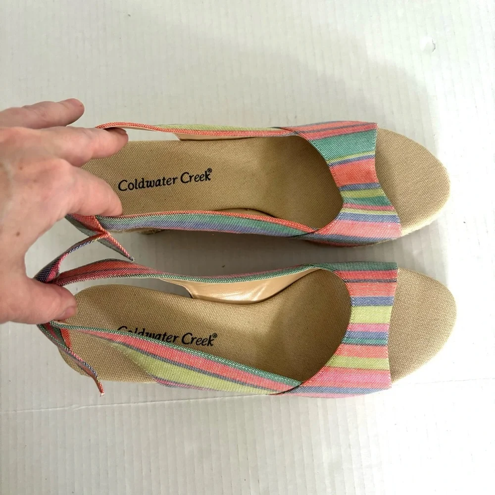 Coldwater‎ Creek Espadrille Wedge Heels Sandals Multi Colored Stripes size 8.5